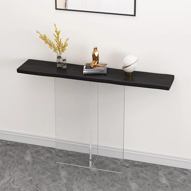 Contemporary Console Table with Natural Wood Top on Pedestal Base, Rectangle