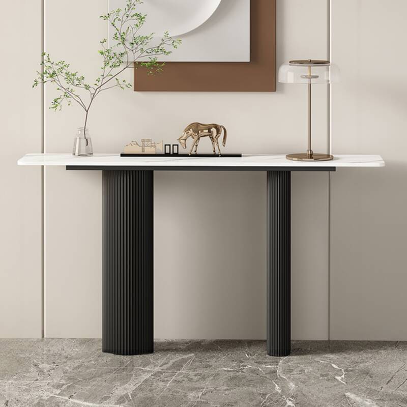 Contemporary Sintered Stone Console Table with Dual Footing, Scratch-shielded and Stain Resistant Rectangle Top