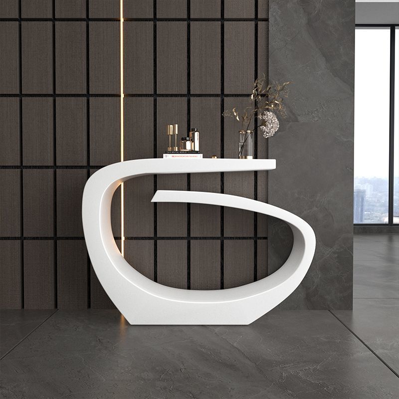 Contemporary Console Table with Scratch-shielded Metal Top in Ink/Dove Grey/White, Aesthetic Base, Free Form Shape, and Stain Resistance