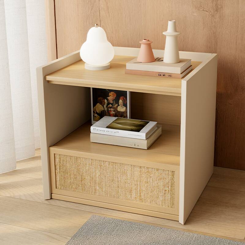 Contemporary 1-Drawer 19" Tall Nightstand with 2 Shelves for Bedroom