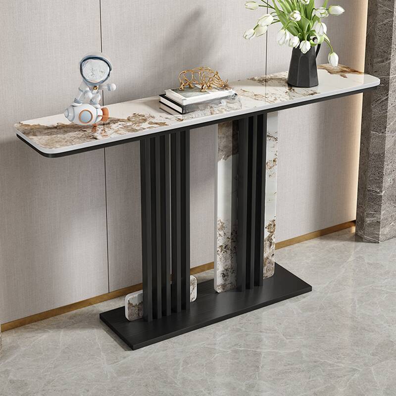 Contemporary Console Table with Scratch-shielded Sintered Stone on Pedestal Base, Rectangle Shape, Stain Resistant
