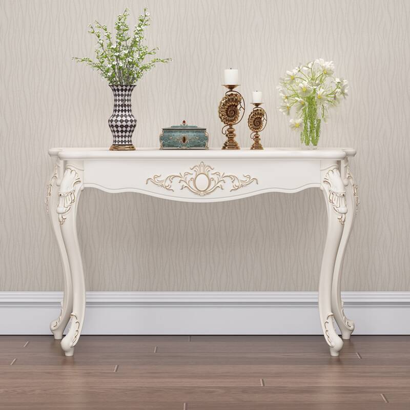 Contemporary Console Table with White Wood Top, Free Form, Four Legs Base