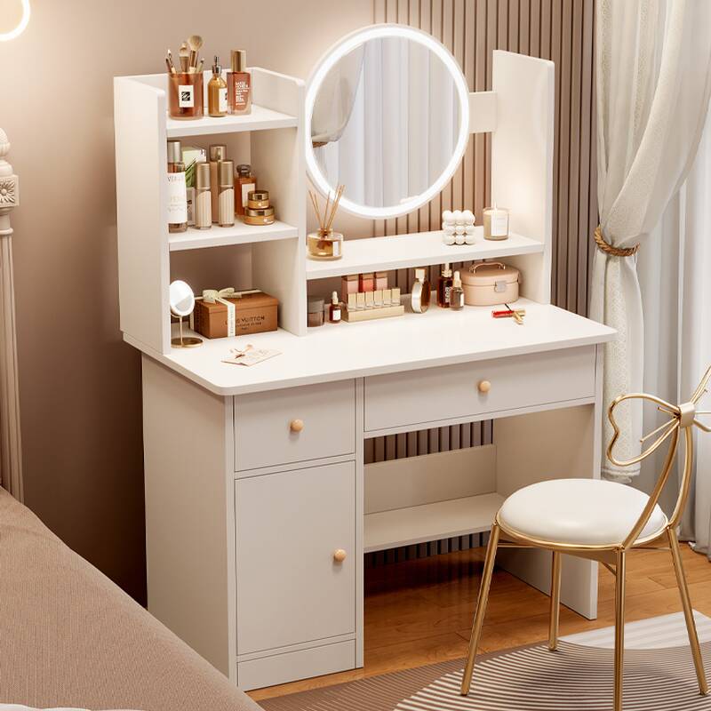 Multi-Purpose Vanity Set with Lighting, Gate Door, Push-Pull, Adjustable Touch and Brightness, and Tabletop Storage