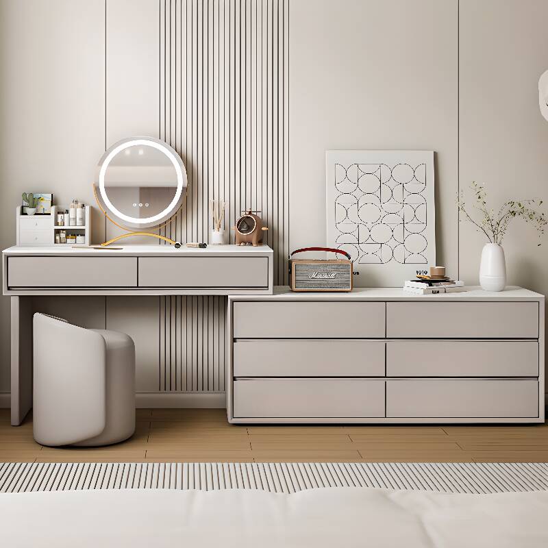 Simple Large Lumber Vanity Set with 8 Drawers, No Suspension, and Tabletop Storage