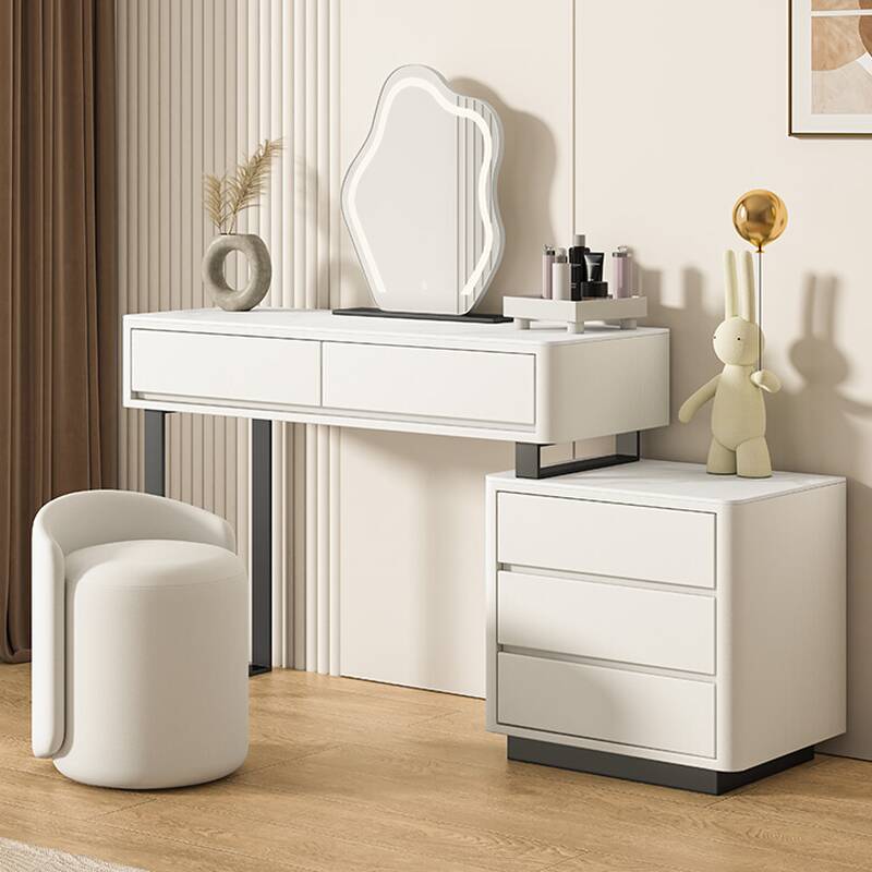 Art Deco Large Lumber No Suspension Vanity Set with Tabletop Storage & 5 Drawers