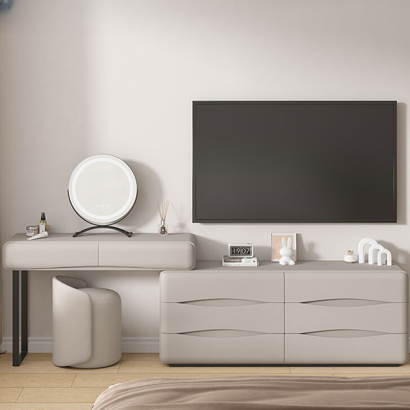 Simple Large Lumber Vanity Set with 8 Drawers and Tabletop Storage