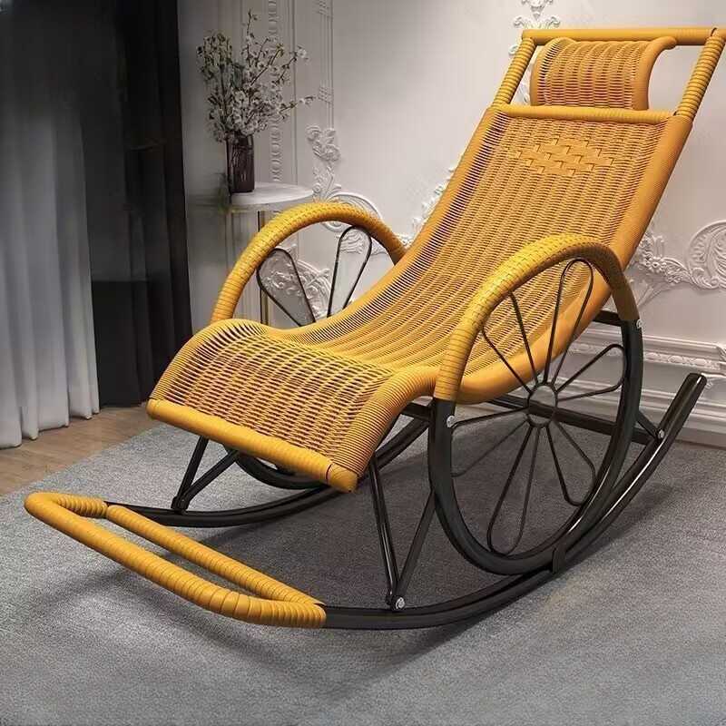 Auburn/Sage Green/Golden Synthetic Porch Rocker with Round Arm