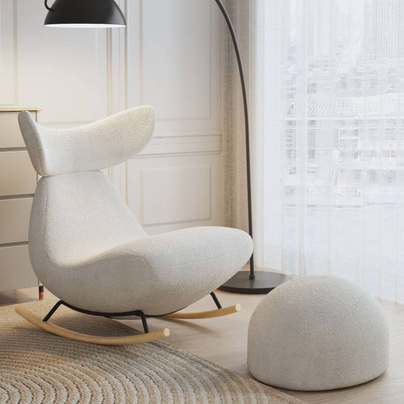 Chalk/Tangerine Colour Simple Upholstered Rocking Chair with Padded Rear