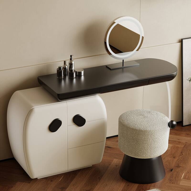 White Simple Reclaimed Wood Large Makeup Vanity with 3 Drawers, No Suspension, and Tabletop Storage