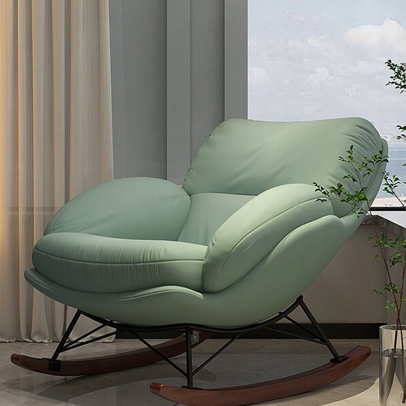 Chalk/Auburn/Light Green Simple Upholstered Rocking Chair with Scratch-tolerant Padded Recessed Arm and Rear