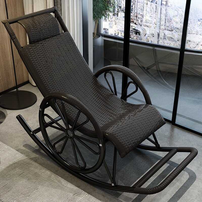 Black/Yellow/Auburn Cane Porch Rocker with Round Arm