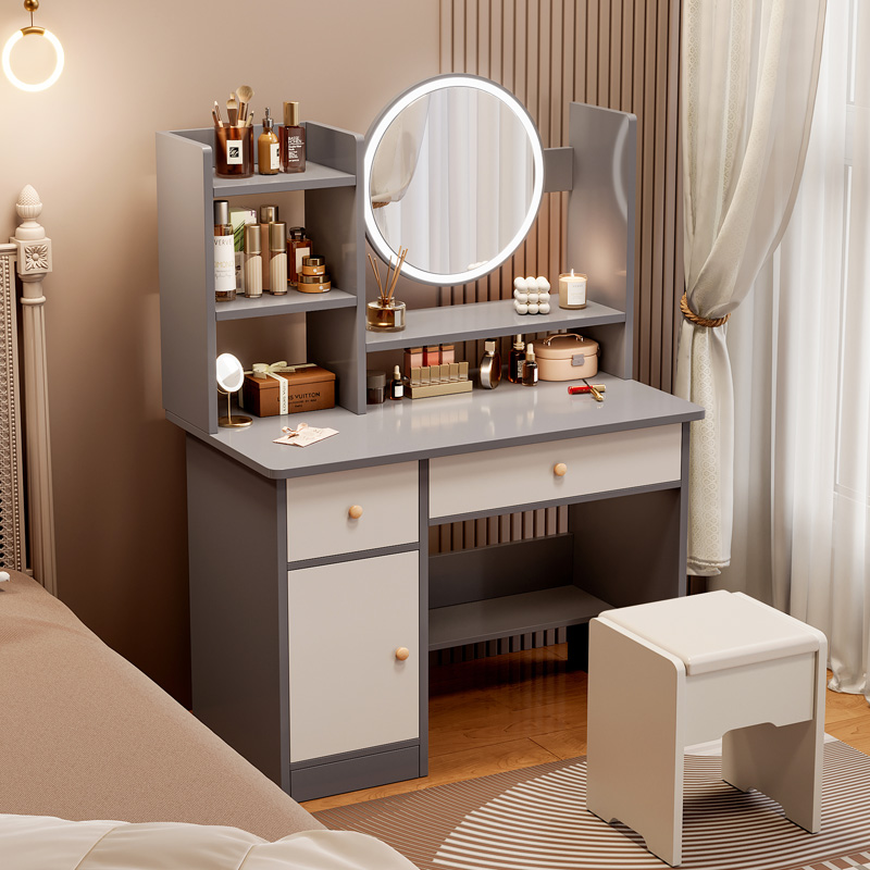 Multi-Purpose Makeup Vanity Set with Gate, Lighting, Adjustable Touch and Brightness, Push-Pull, and Tabletop Storage