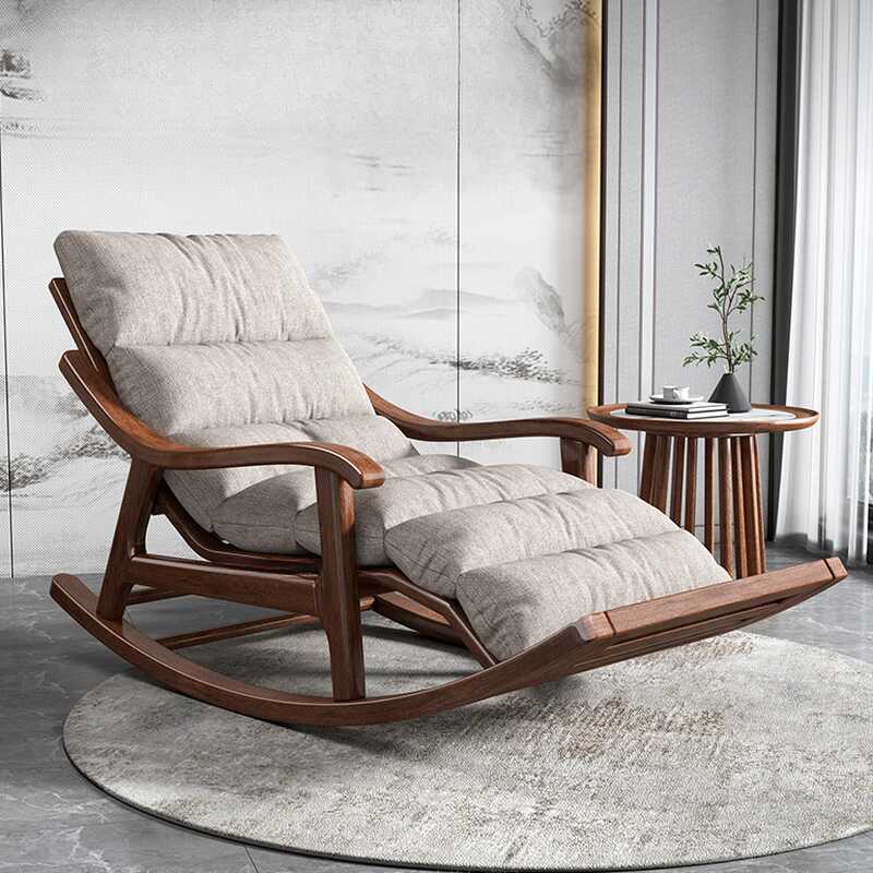 Simple Natural Wood 2 Piece Set Rocking Chair with Ottoman, Scratch-tolerant & Padded Track Arm