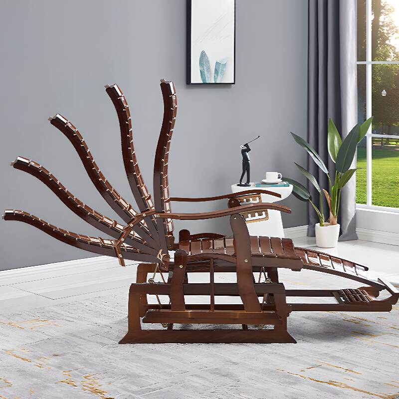 Modish Wooden Scratch-proofed Rocking Chair in Nature/Nut-Brown with Track Arm