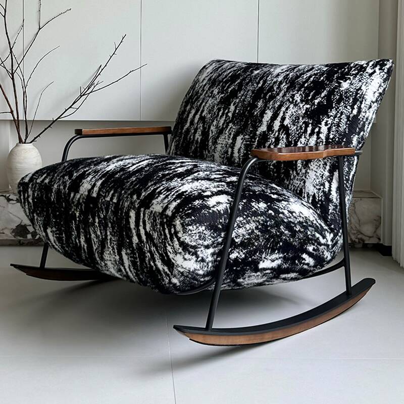 Simple Upholstered Rocking Chair with Scratch-tolerant Padded Track Arm