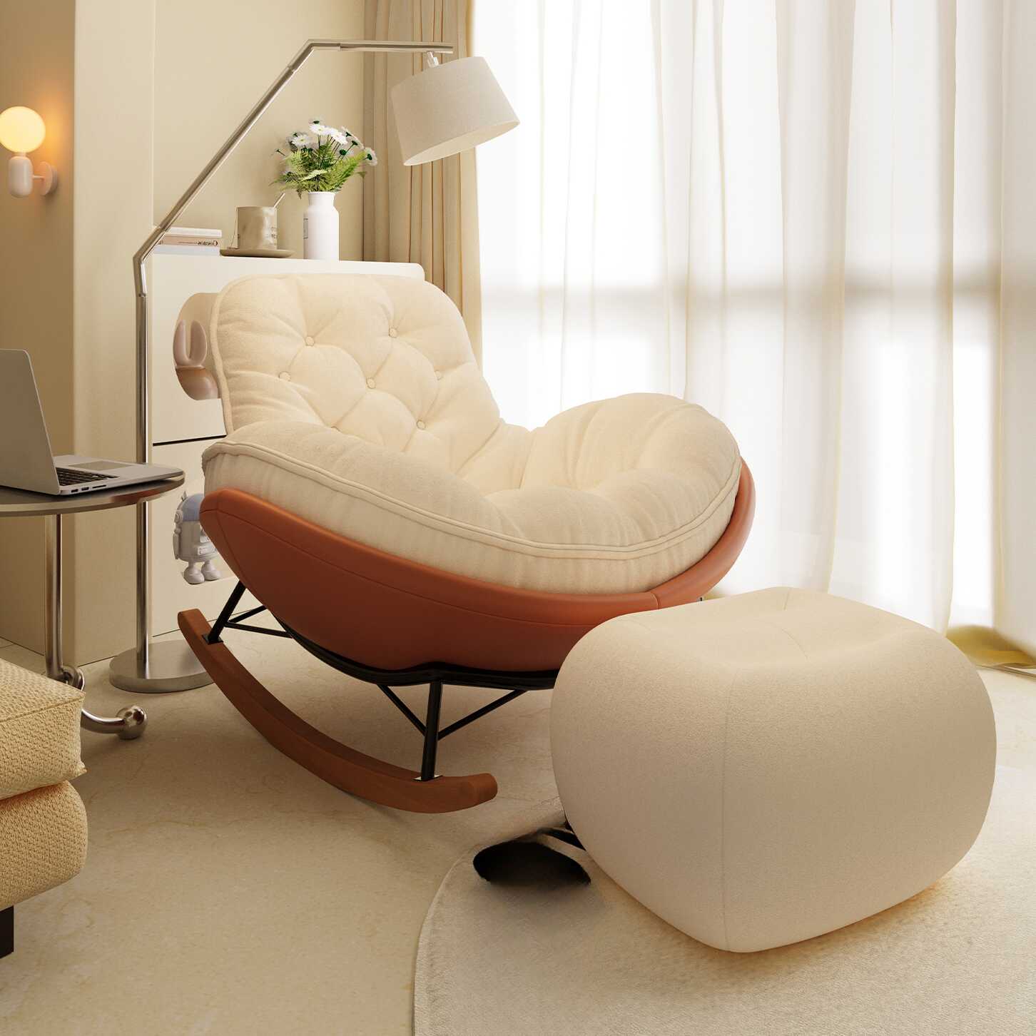 Simple Upholstered Water Proof Rocking Chair, Padded