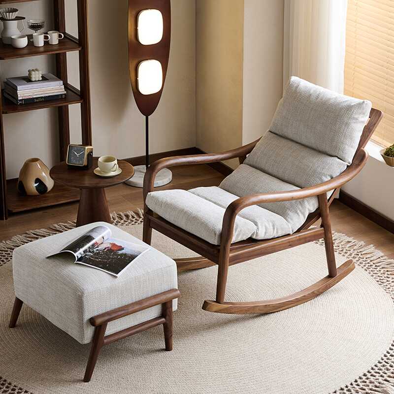 Chalk Simple Upholstered 2 Piece Set Rocking Chair with Ottoman, Padded and Track Arm