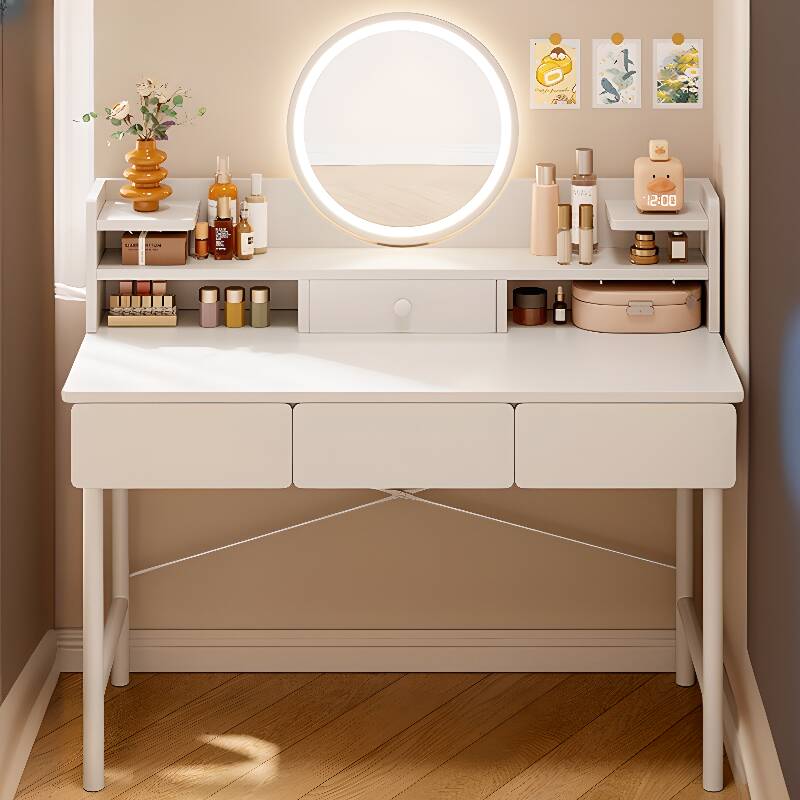 White Simple Lumber Standard Small Vanity Set with No Suspension and Tabletop Storage