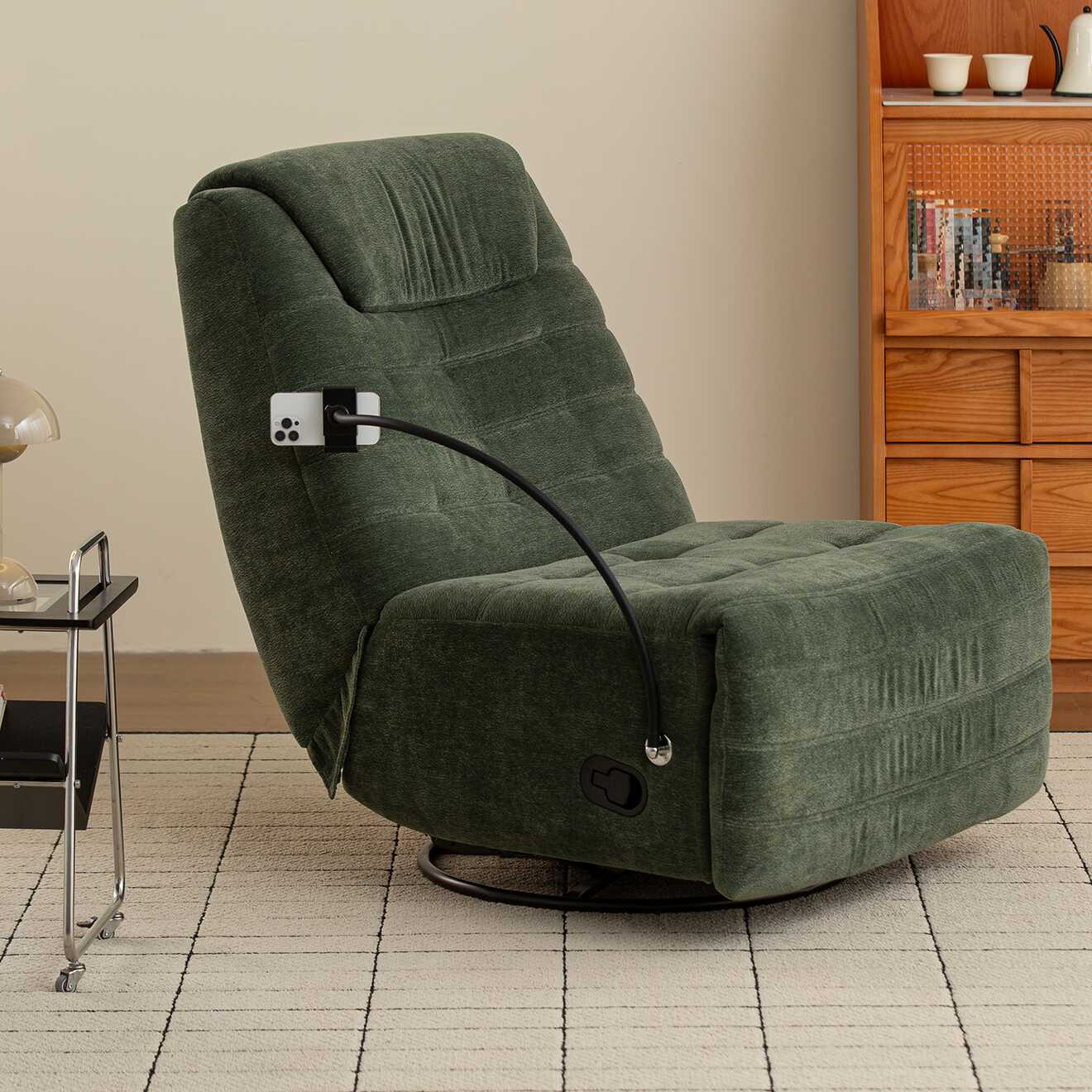 Simple Upholstered Swivel Porch Rocker with Scratch-tolerant and Padded Finish