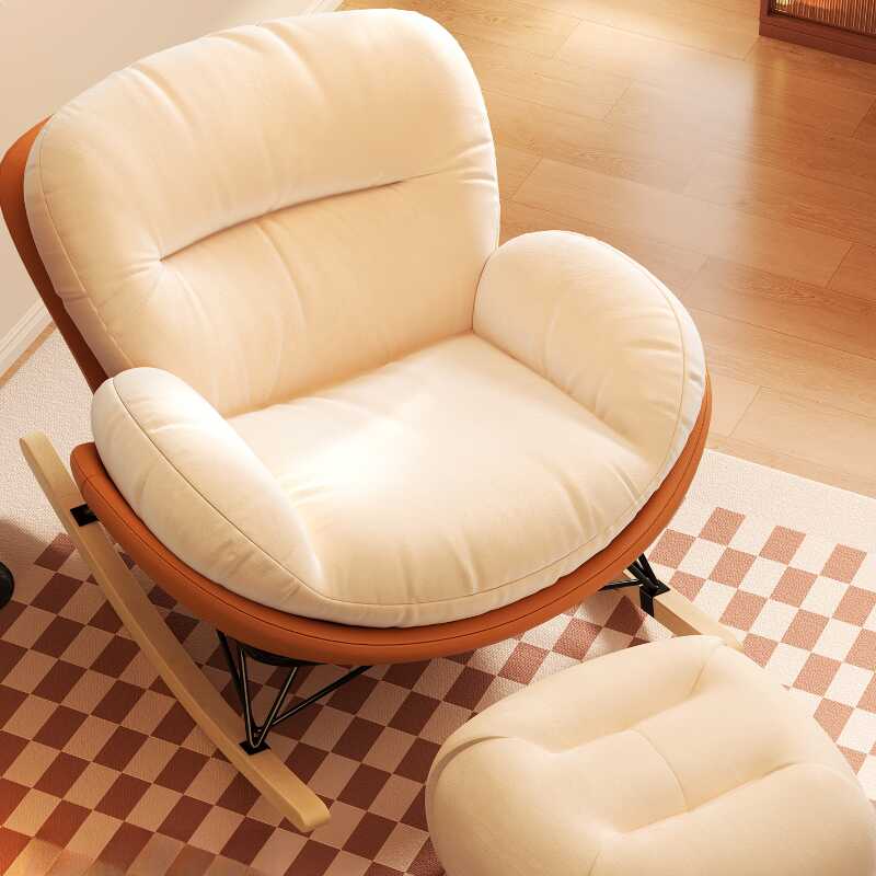Simple Upholstered 2 Piece Set Rocking Chair with Ottoman: Padded