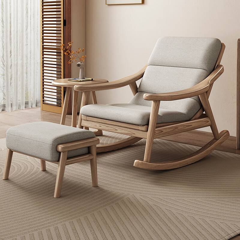 Minimalist Scratch Resistant Cushioned Rocking Chair with Upholstered and Track Arm