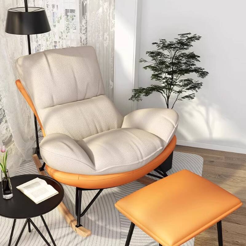 Simple Upholstered 2 Piece Set Rocking Seat with Padded Ottoman, Stain Resistant