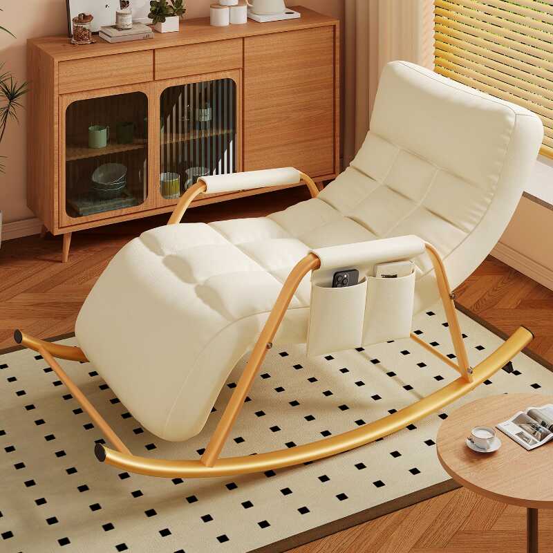 Simple Upholstered Porch Rocker with Scratch-tolerant Padded Track Arm