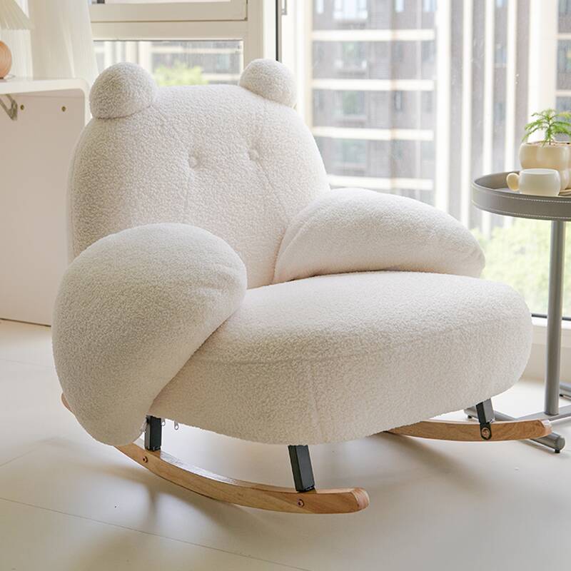 Simple Stain Resistant Upholstered Porch Rocker with Padded Round Arm