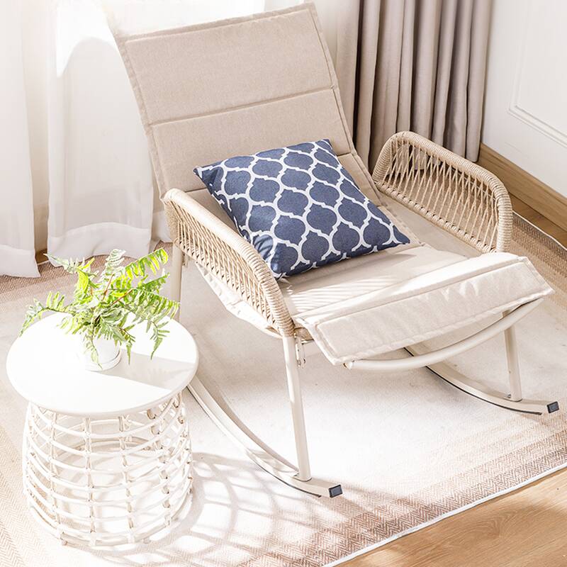 Wood Colour Cane Porch Rocker with Flared Arm and Ottoman