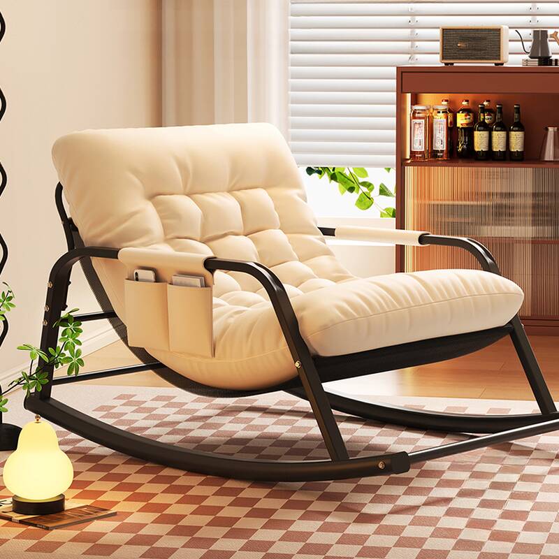 Simple Upholstered Porch Rocker for 2 with Scratch-tolerant Padded Track Arm