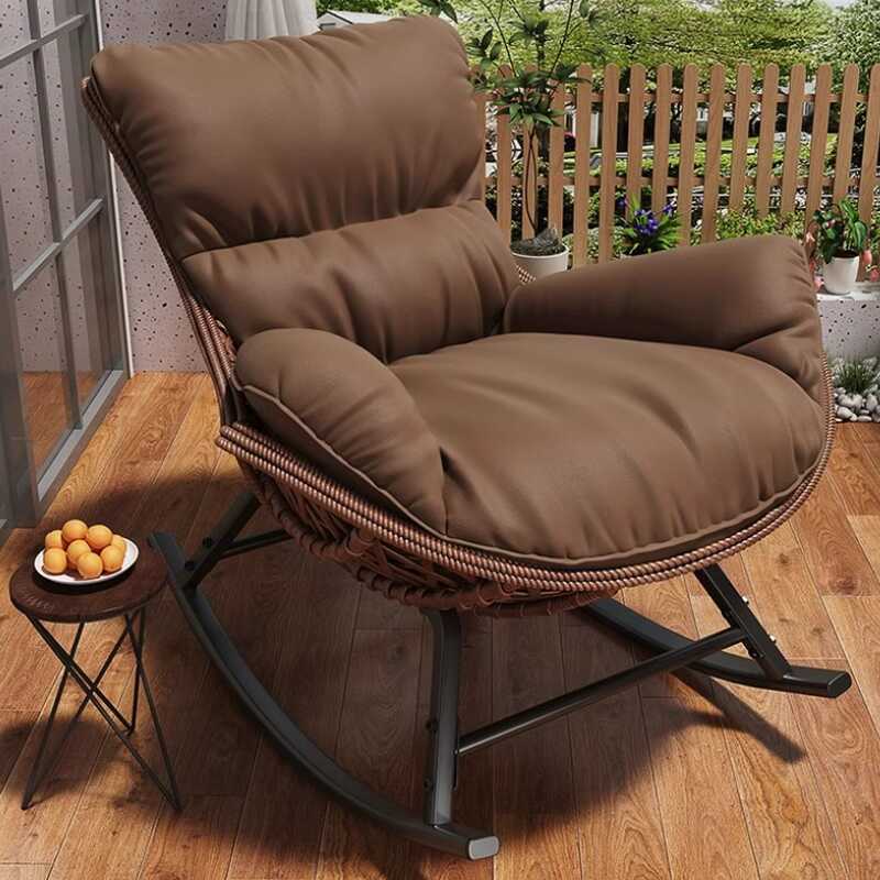 Simple Upholstered Rocking Seat with Scratch-tolerant Padded Design and Ottoman