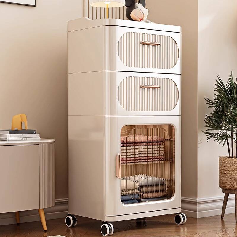 Modish Plastic & Acrylic Semainier with Roller Wheels and Shelves