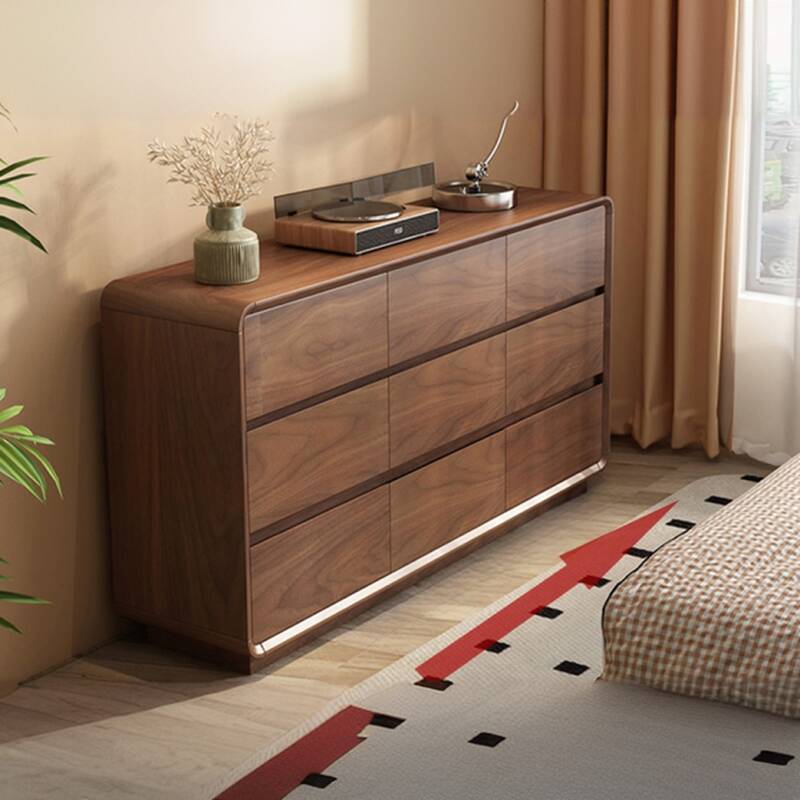 Pecan Simple Console Dresser/Semainier in Natural Wood, 6/9/5 Drawers, Horizontal/Vertical Orientation