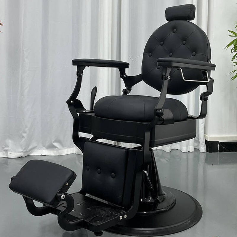 Round Stain Resistant Barber Chair with Adaptable Backrest and Ventilated Back