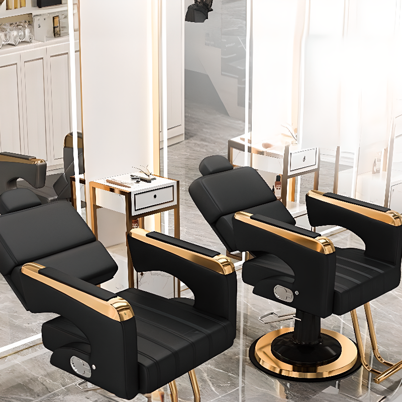 L-Shape Solid Colour Stain Resistant Barber Chair with Imperforate Back, Manual Recline, and Reclining Foot Prop