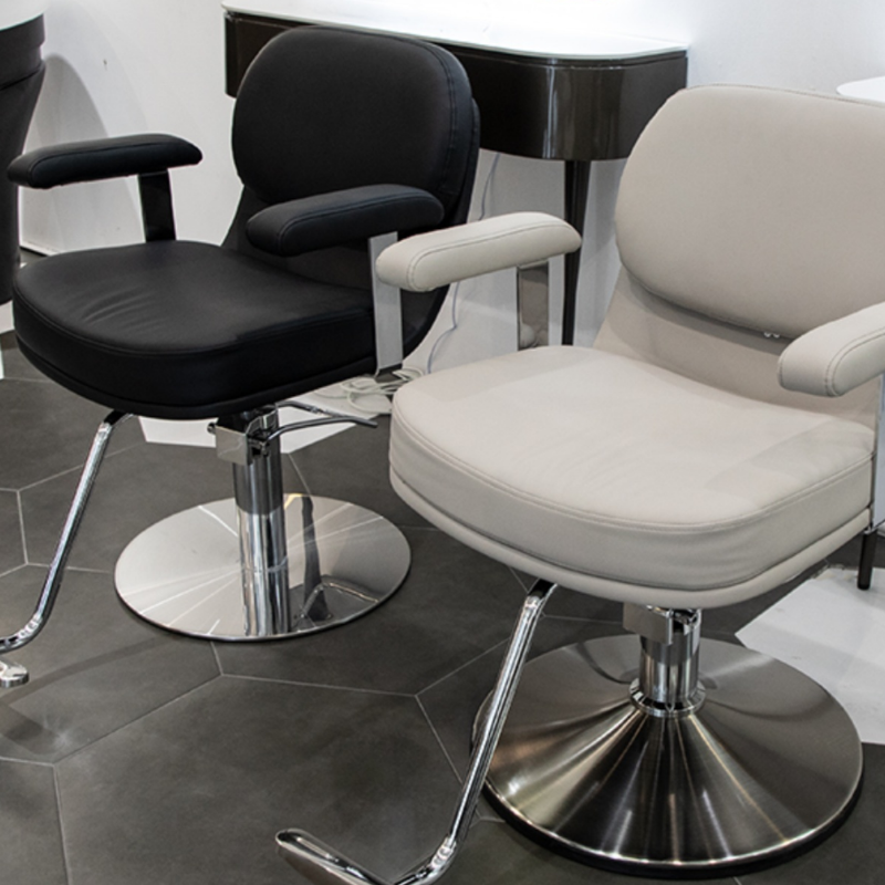 L-Shape Solid Colour Stain Resistant Turned Barber Chair with Stainless Alloy Foot Perch and Full Back