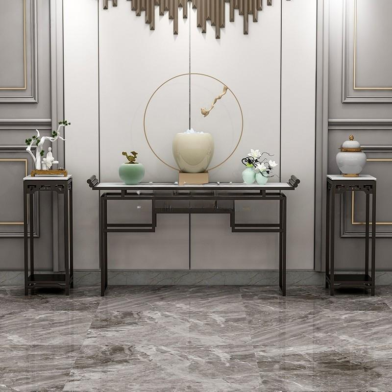 Chalk Rectangle Marble Stone Stain Resistant Scratch-proofed Console Desk with Sleighing Base in a Modern Simple Style