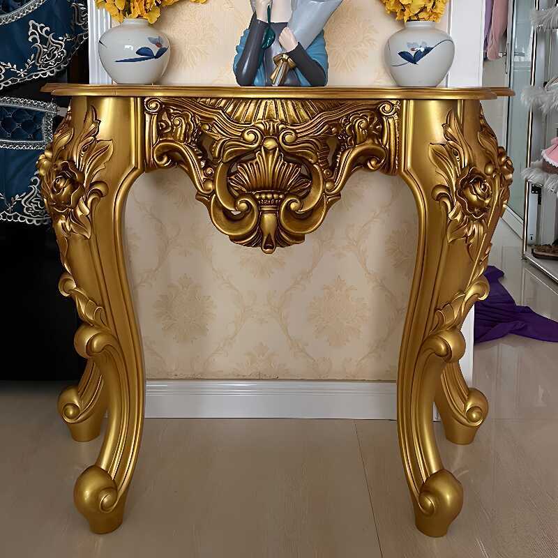 Simplistic Silver/Gilded Engineered Wood Console Table Desk with Free Form Top