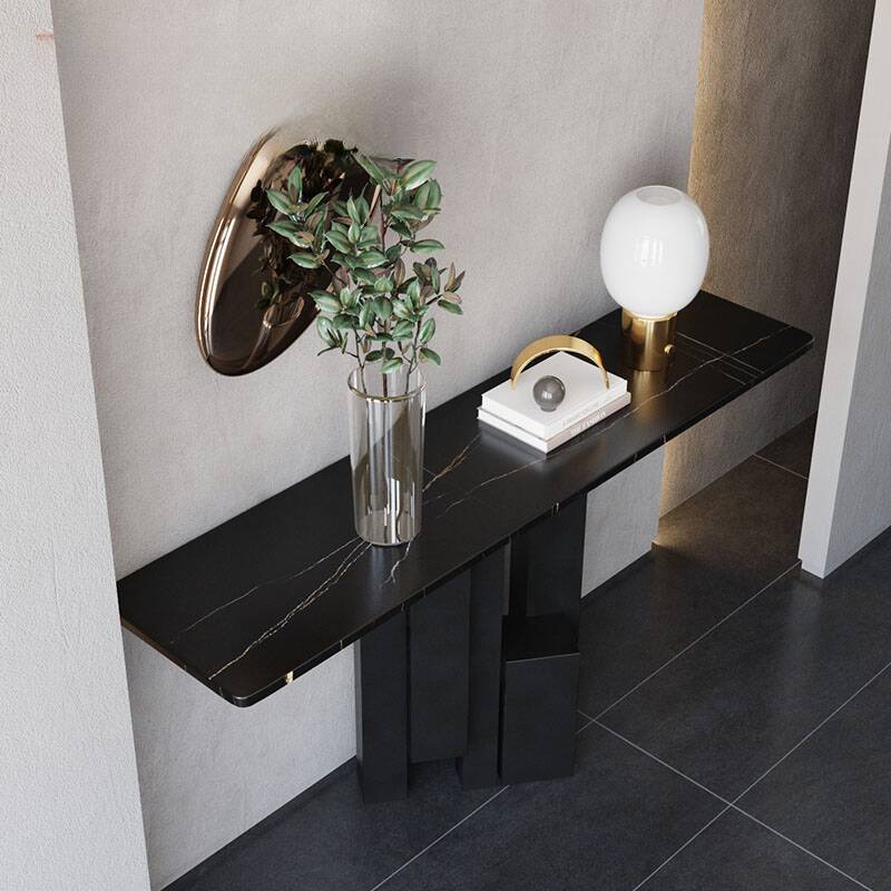 Ultra Modern Console Table Desk with Ink Stone Top, Stump Base, Scratch-immune, Stain Resistant, and Rectangular Shape