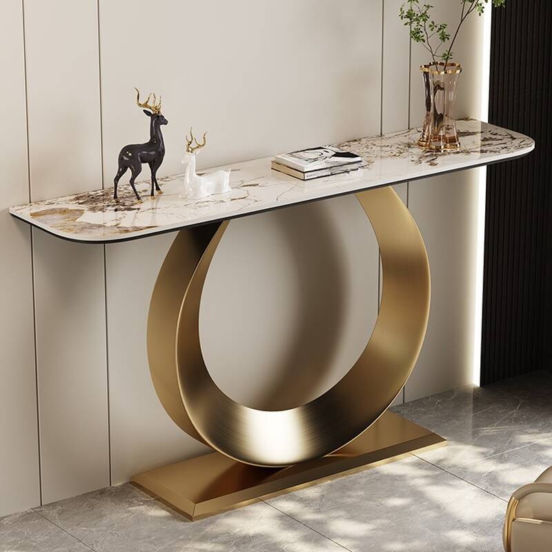 Ultra Modern White Stone Top Console Table Desk with Stump Base, Scratch-immune, Free Form, Stain Resistant