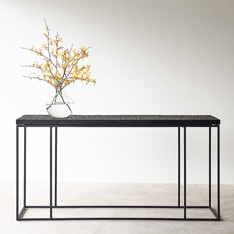 Ultra Modern Natural Wood Framework Console Table Desk with Ink Rectangle Top