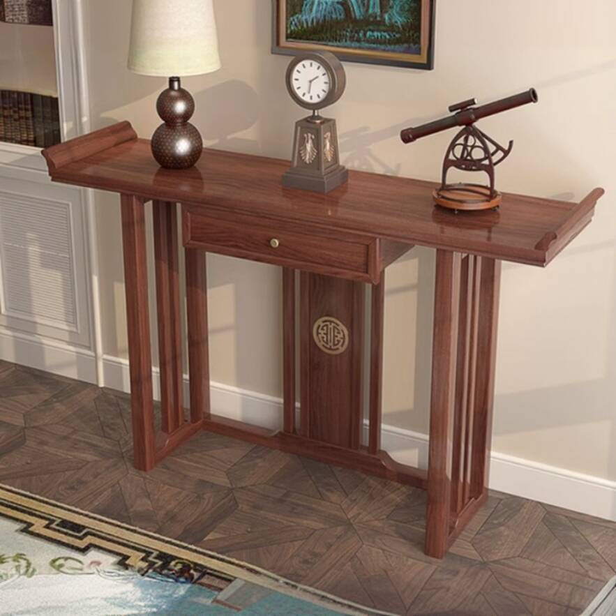 Ultra Modern Console Desk with 1 Drawer, Sledging Base and Cocoa Lumber Rectangular Table Top
