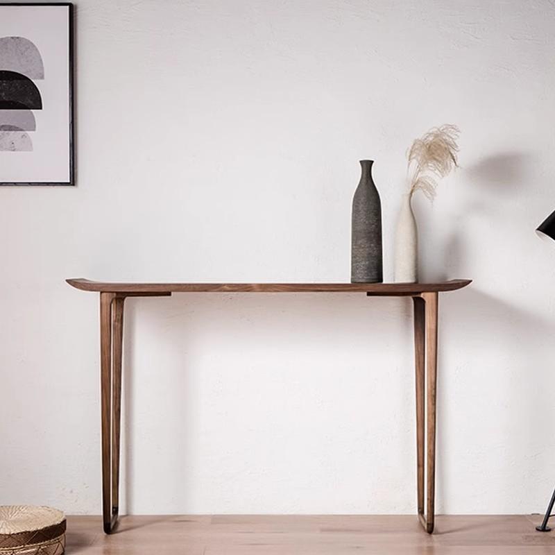 Modern Wood Sledging Console Table Desk with Light Brown Free Form Top