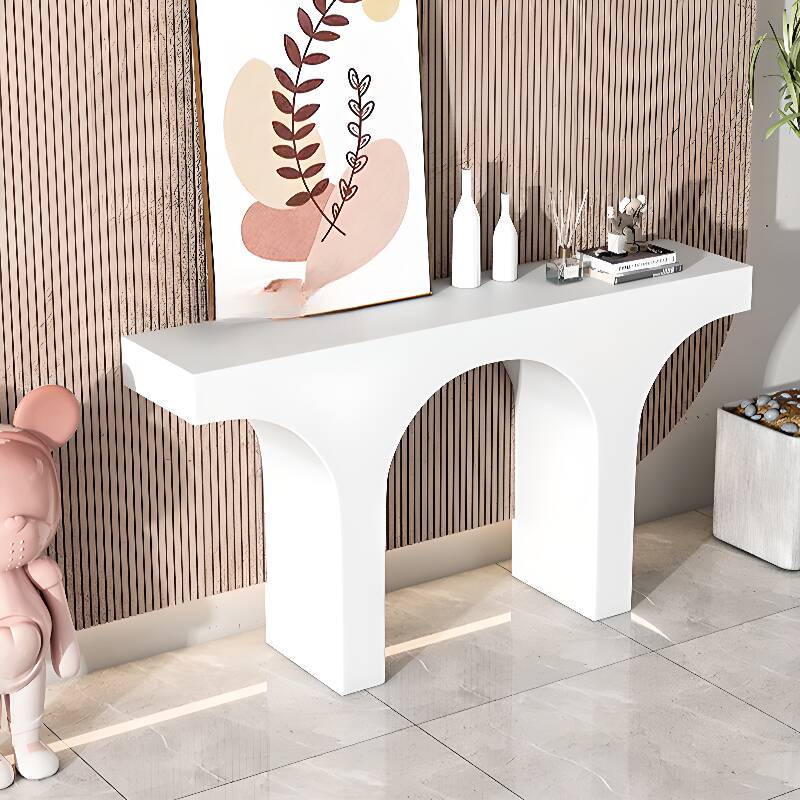 Modern Engineered Wood Twin Pedestal Hallway Table with Ink/Chalk Rectangular Top