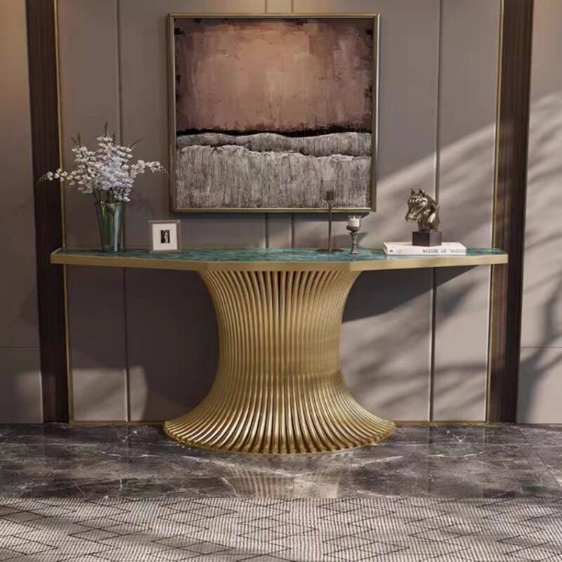 Luxurious Green Stone Console Table Desk with Stump Base, Scratch-tolerant and Free Form Top