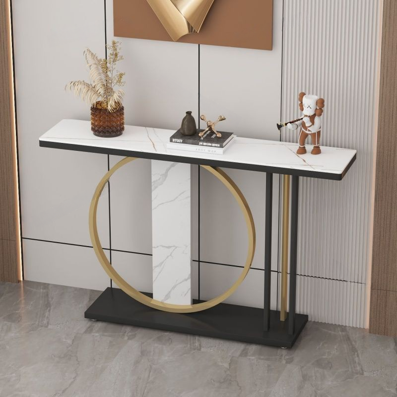 Minimalist Rectangular Coal/White Stone Top Aesthetic Scratch-proof Stain Resistant Foyer Table