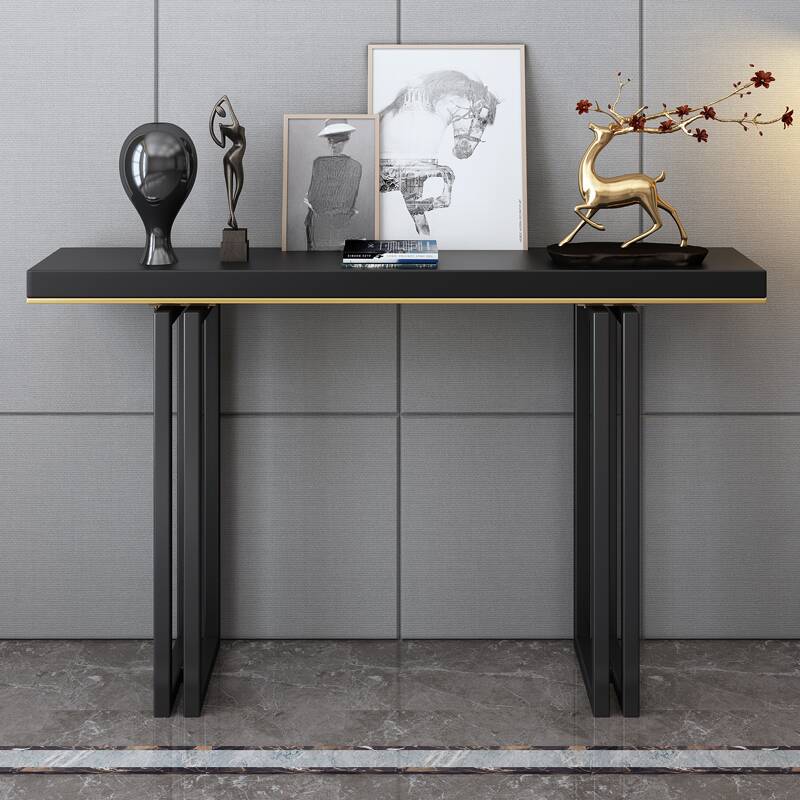 Modern Ink Wood Console Table Desk with Twin Pedestal Base and Rectangle Top