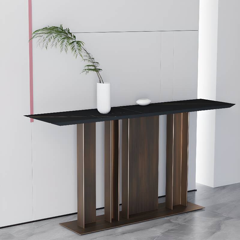 Modern Ink Stone Console Table Desk with Stump Base, Scratch-tolerant, Rectangle, Stain Resistant