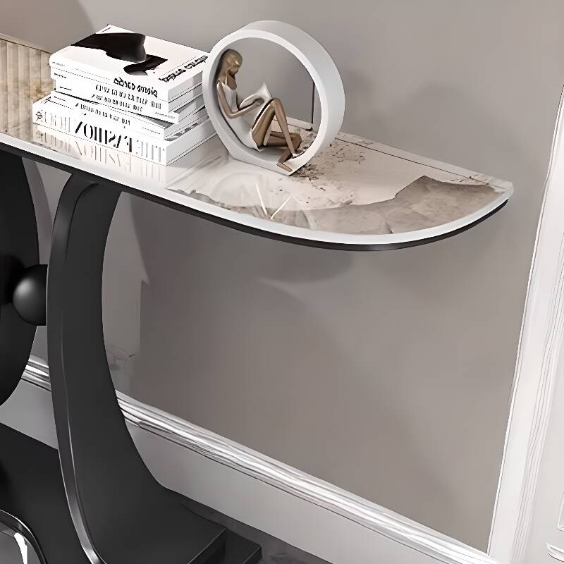 Art Deco/Modern Sintered Stone Pedestal Hallway Table with Chalk Semi Circle Top, Scratch-proofed and Stain Resistant