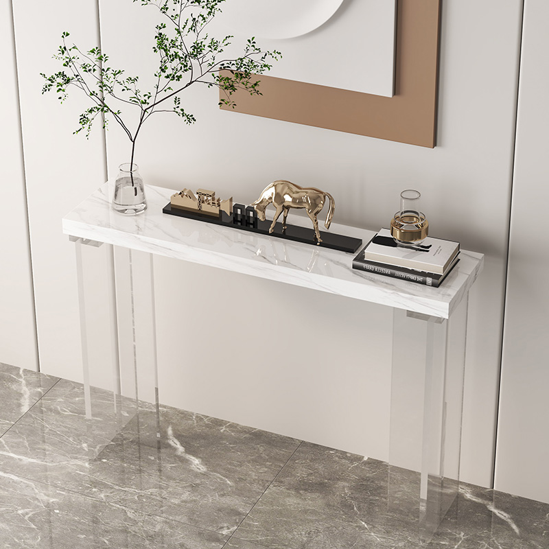 Modern Stone Twin Pedestal Console Table Desk, Scratch-tolerant, Rectangle, Stain Resistant